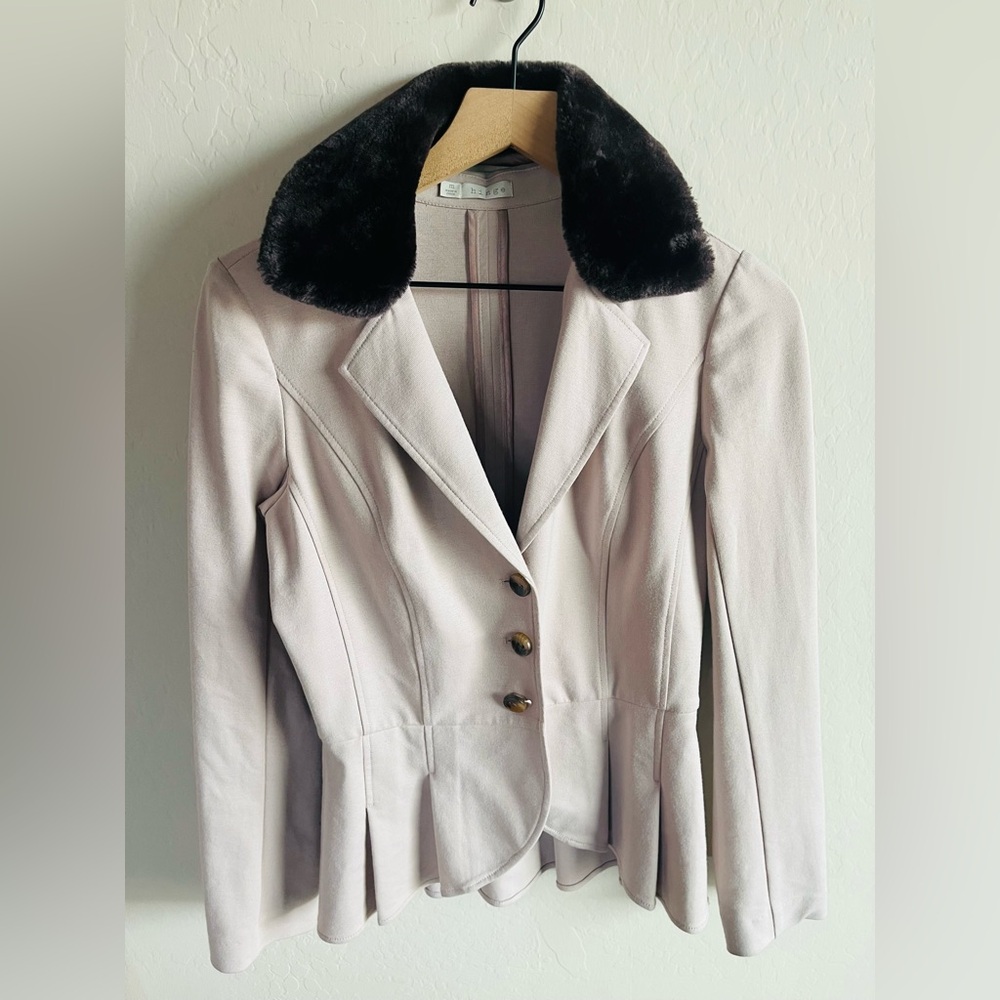 Hinge Tan Riding Jacket Faux Fur Pleated Size M Garconne Preppy 90s Y2K - Picture 2 of 5